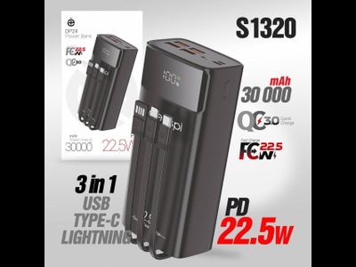 Внешний АКБ (Power bank) Deespi  DP24 30000mAh PD20W/Fast 22.5W/Display/с проводами (Black)