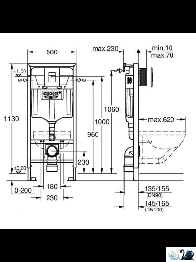 Инсталляция Grohe Solido 38811KF0, комплект 3 в 1 с панелью смыва Even, фантомный черный