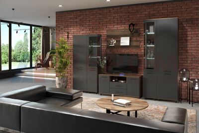 Композиция гостиной ГРЕЙС корпус Гикори Джексон Темный/фасад Антрацит Матовый