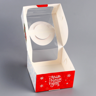 Коробка для бенто торта с окном «С Новым годом!», 14×14×8 см