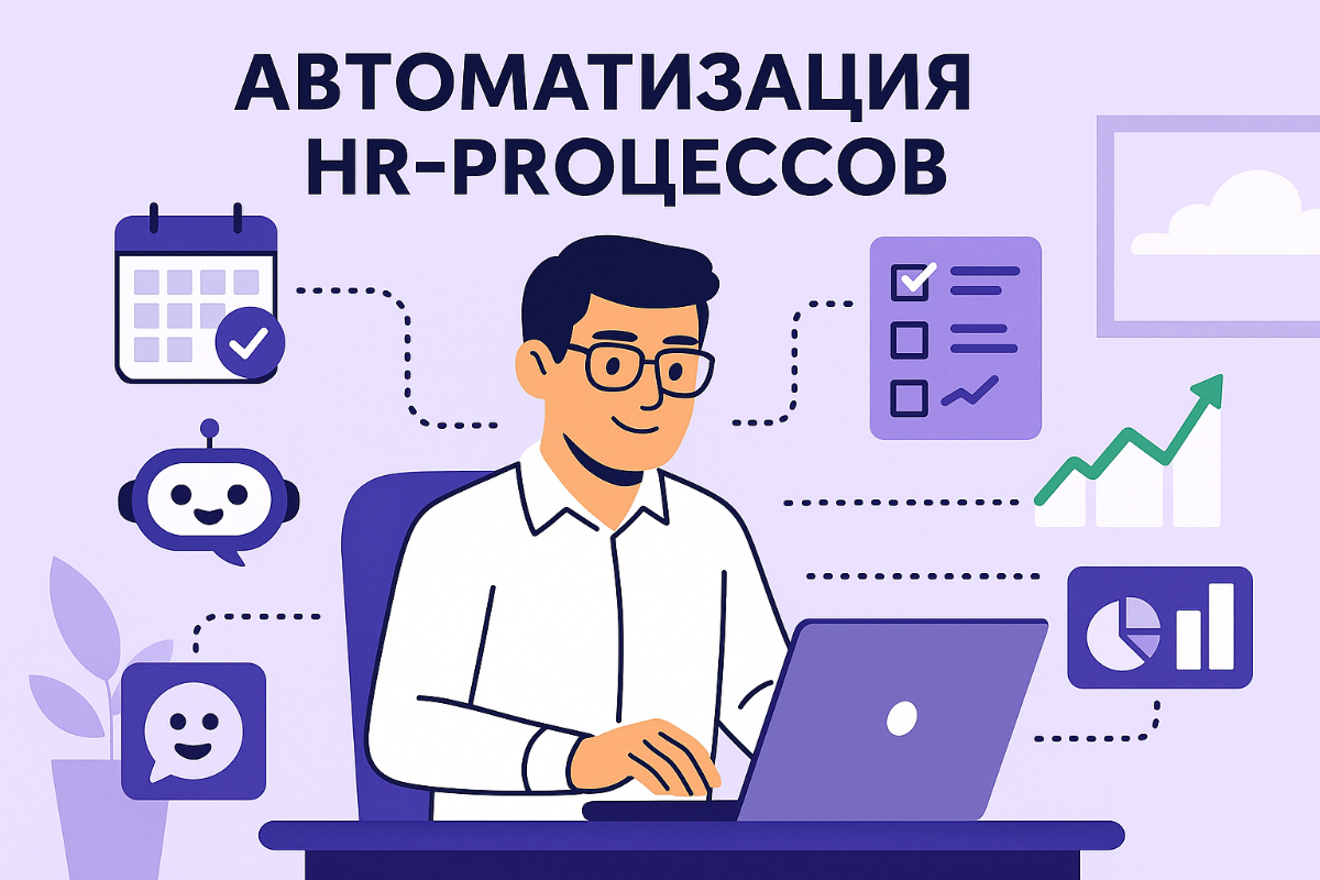 HR-менеджер работает с цифровыми инструментами автоматизации: графики, боты, чек-листы