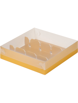 Коробка для КЕЙК-ПОПСОВ  с пластиковой крышкой ЗОЛОТО МАТОВАЯ, 200*200*50 мм