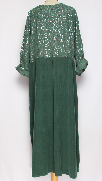 Платье Бохо вельветовое "Кружево пайетки" малахит до р.54