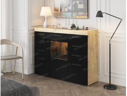 КОМОД БАСТОН (Дуб вотан/Черный глянец)