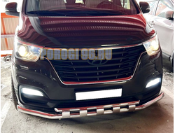 Защита переднего бампера двойная с перемычками d60/42 для Hyundai H-1 Grand Starex (2018-)