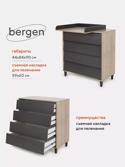 Комод пеленальный Rant Bergen 80/4 (цвет Moon Grey)