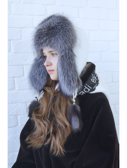 Ушанка "Полярная звезда" цвет белый + чернобурка (копия)