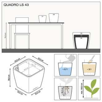 Кашпо с автополивом Lechuza Quadro/Quadro LS белый лакированный (43 см)