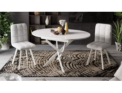 Стол обеденный Diamond тип 3 Белый муар/Белый глянец