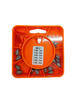 Набор грузил "Оливка с кембриком" вес: 1.0, 1.5, 2.0, 2.5, 3.0, 3.5гр (цена указана за 1уп/ 10 наборов)