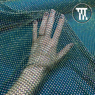 Сетка со стразами SS 10 cristall AB, цв. Темно-зеленый