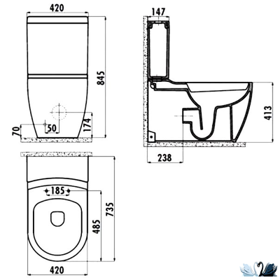 Унитаз Creavit Grande GR360-11CB00E-0000, в комплекте с бачком GR410.000, напольный приставной