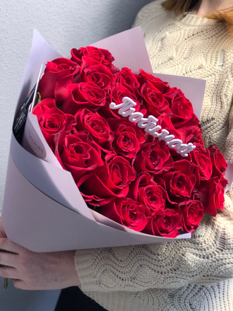 25 красных роз 50-60 см