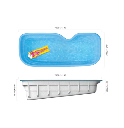 Композитный бассейн 7,5 х 3 х 1,2-1,81 "Флери" Franmer