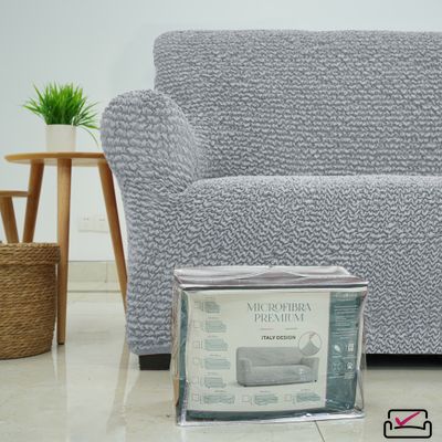 Чехол на 4хм диван Микрофибра Жемчужный. Защита мягкой мебели от животных.