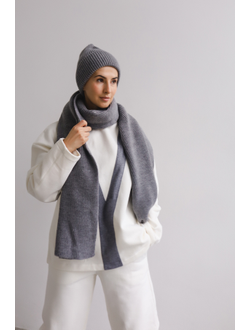 Комплект шапка бини и шарф из шерсти мериноса (бетон)