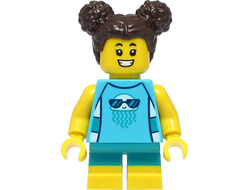 Girl - Medium Azure Sleeveless Jellyfish Shirt, Dark Turquoise Short Legs, Dark Brown Hair, n/a (cty1386)