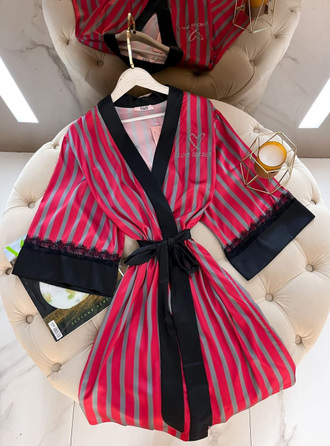 Домашняя одежда Виктория Сикрет 4в1 бордово-серая полоска