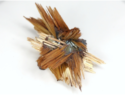 Редкость! Рутил свободного роста, сростки "звезды" золотистых игольчатых кристаллов на кристаллах гематита, Бразилия (29*16*16 мм, 2,3 г) №37919