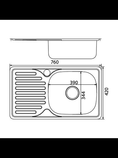 Мойка для кухни врезная MIXLINE 42х76 0,8мм левая правая выпуск 3 1/2 с сифоном глубина 18см