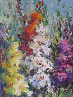 Круглова Светлана. "Роскошные гладиолусы",  холст / масло,  40 х 30 см.,  2015 г.