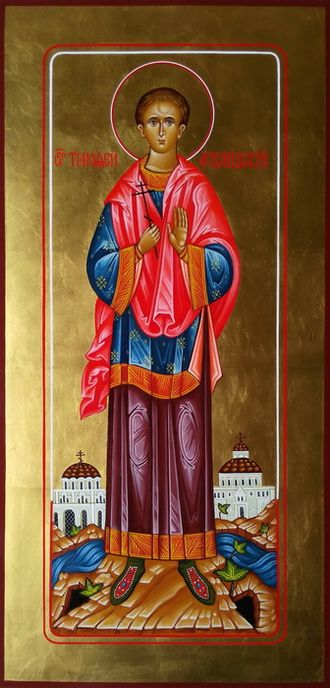 Тимофей Фиваидский, Святой мученик, чтец. Рукописная мерная икона.