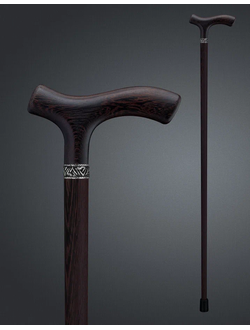 классическая трость с удобной ручкой из темного премиального дерева