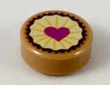 Tile, Round 1 x 1 with Pastry, Magenta Heart on Bright Light Yellow Icing Pattern, Medium Nougat (98138pb094 / 6250383 / 6315331)