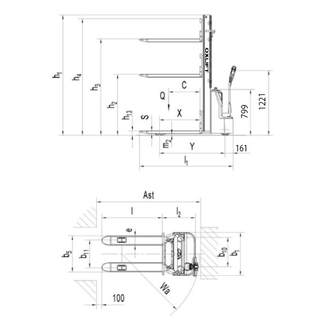 Самоходный Штабелер AX 1025E OXLIFT 2500 мм 1000 кг