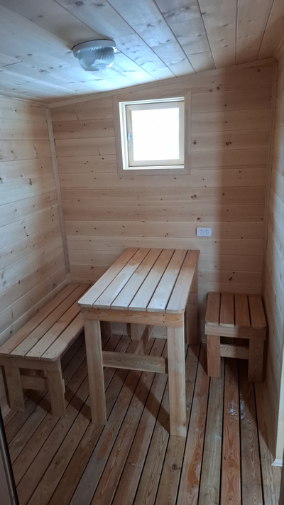 Баня 2м*5м, крыша 1 скат, топка внутри, баня со стационарной мебелью