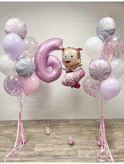 Набор шаров с гелием "Маша с хвостиками" с цифрой
