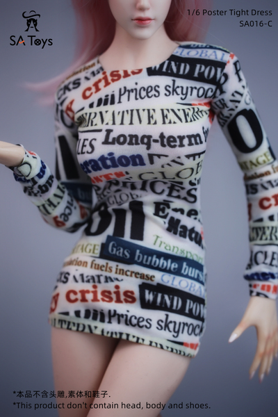 Женское платье мини 1/6 - Poster Tight Dress (SA016C) - SA Toys
