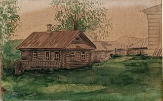 "Сельский пейзаж" бумага акварель 1897 год