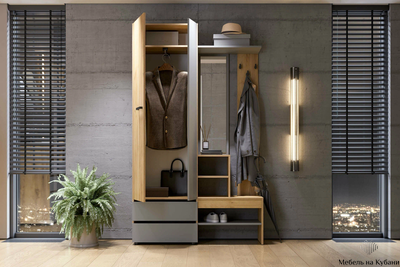 Абрау вешалка с зеркалом прихожая Дуб золотой/Графит