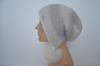 Шапка ушанка Vizio 1609 PP 66  белая с помпонами