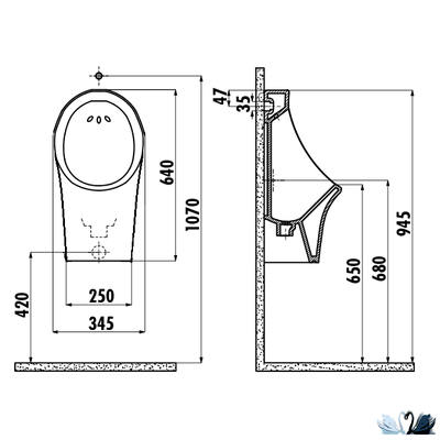 Писсуар Creavit TP611-11CB00E-0000 с креплениями подвесной с внутренней подводкой