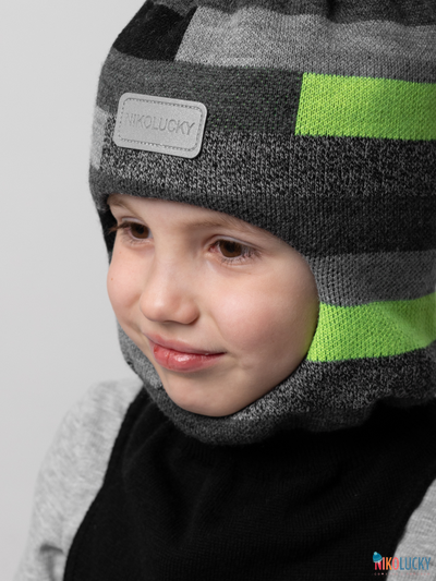 Шапка-шлем 20101-02 с утеплителем, х/б  подклад , черный,серый,салатовый 56-58