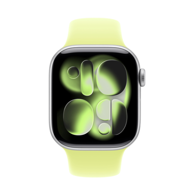 Apple Watch Series 11 (GPS) 42mm Silver Aluminum Case with Neon Yellow Sport Band (Серебристый)