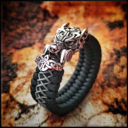 Браслет из паракорда Волк, серебро