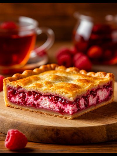 Пирог с творогом и малиной