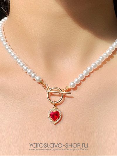 Колье из жемчуга с подвесом "любящее сердце"