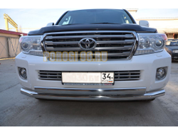 Защита переднего бампера двойная d76/75х42 овал для Toyota Land Cruiser 200 2013-2015