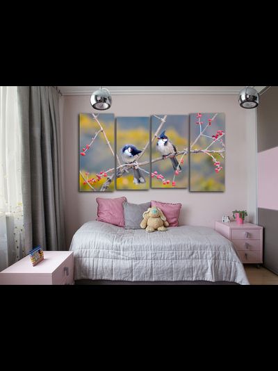 Модульная картина "Свирестелы на веточке"