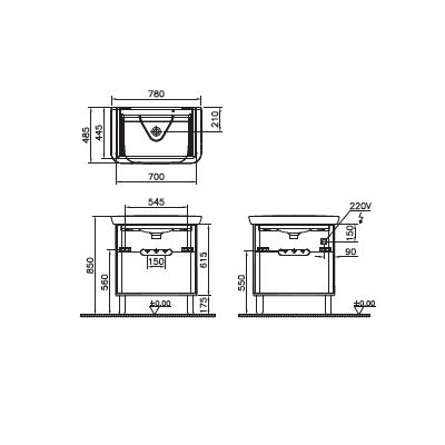Шкаф Vitra Sento с раковиной, с 2 ящиками, 80 см, цвет матовый белый, 60824