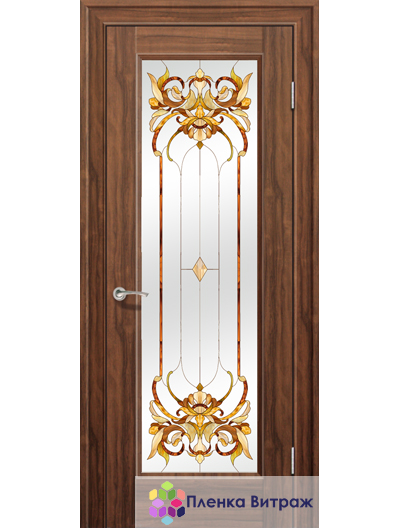 Витражная пленка, витражная пленка самоклеющаяся, пленочный витраж с классическим рисунком в дверь