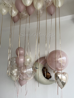 Набор шаров на выписку для девочки с Мишкой на Луне