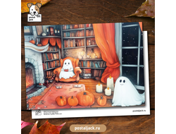 Почтовая открытка для посткроссинга: Тайны ночной библиотеки