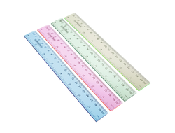 ЛИНЕЙКА 20 СМ ПЛАСТИКОВАЯ, ПРОЗРАЧНАЯ, 4 ЦВЕТА