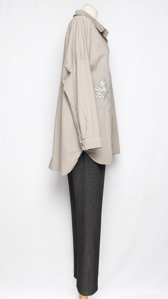 Рубашка хлопок "Серебряный цветок" бежевая до р.54