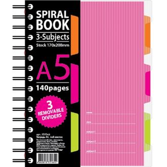Бизнес-тетрадь 140л, кл, А5, SPIRAL BOOK Розовый, с разделителями 84111